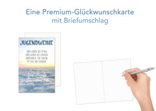 Laden Sie das Bild in den Galerie-Viewer, Edition Seidel Premium Glückwunschkarte zur Jugendweihe mit Umschlag. Jugendweihekarte Karte mit Spruch Grusskarte Himmel Wolken Junge Mädchen (JW139 SW024)
