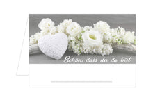Laden Sie das Bild in den Galerie-Viewer, Edition Seidel Set 50 Premium Tischkarten Platzkarten Namenskarten Kommunion Konfirmation Firmung Hochzeit Geburtstag Taufe Feier Familienfeier Goldhochzeit Diamanthochzeit weiße Blumen Herz - Schön, dass du da bist (20204)