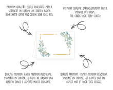 Laden Sie das Bild in den Galerie-Viewer, Edition Seidel Set 50 Premium Tischkarten Platzkarten Namenskarten Kommunion Konfirmation Firmung Hochzeit Geburtstag Taufe Feier Familienfeier Goldhochzeit Diamanthochzeit grüne Blätter Eukalyptus (22290)