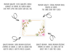 Laden Sie das Bild in den Galerie-Viewer, Edition Seidel Set 50 Premium Tischkarten Platzkarten Namenskarten Kommunion Konfirmation Firmung Hochzeit Geburtstag Taufe Feier Familienfeier Goldhochzeit Diamanthochzeit grüne Blätter Eukalyptus rosa Blumen (22286)