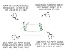 Laden Sie das Bild in den Galerie-Viewer, Edition Seidel Set 50 Premium Tischkarten Platzkarten Namenskarten Kommunion Konfirmation Firmung Hochzeit Geburtstag Taufe Feier Familienfeier Goldhochzeit Diamanthochzeit grüne Blätter Eukalyptus (21680)