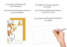 Laden Sie das Bild in den Galerie-Viewer, Edition Seidel Premium Geburtstagskarte mit Umschlag. Glückwunschkarte Billet Karte Luftballons Happy Birthday Grusskarte Mann Frau (G3444 SW023)