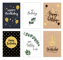 Laden Sie das Bild in den Galerie-Viewer, Edition Seidel Set 6 Premium Geburtstagskarten mit Goldprägung und Umschlag. Teils aus Kraftpapier. Happy Birthday Karte Glückwunschkarte zum Geburtstag Mann Frau (22358)