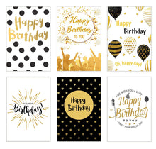 Laden Sie das Bild in den Galerie-Viewer, Edition Seidel Set 6 Premium Geburtstagskarten mit Goldprägung und Umschlag. Happy Birthday Karte Glückwunschkarte zum Geburtstag Mann Frau Gold Sprüche (21658)