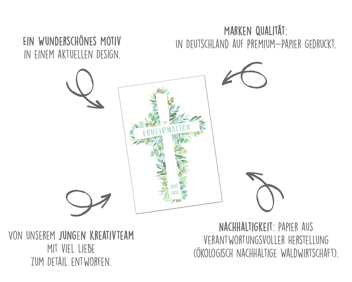 Premium Konfirmationskarte Quadratisch – Mit Umschlag, 14,5 X 14,5 Cm | Elegante Grußkarte Für Jungen & Mädchen
