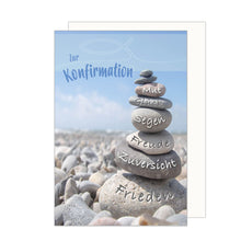 Laden Sie das Bild in den Galerie-Viewer, Edition Seidel Premium Glückwunschkarte zur Konfirmation mit Umschlag. Konfirmationskarte Karte Grusskarte Steine Strand Junge Mädchen (KF306 SW023)
