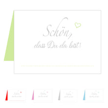 Laden Sie das Bild in den Galerie-Viewer, Edition Seidel Set 50 Premium Tischkarten Platzkarten Namenskarten Kommunion Konfirmation Firmung Hochzeit Geburtstag Taufe Feier Familienfeier Goldhochzeit Diamanthochzeit Herz - Schön, dass du da bist (20260)