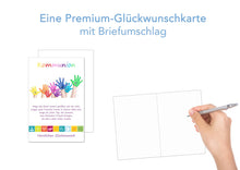 Laden Sie das Bild in den Galerie-Viewer, Edition Seidel Premium Glückwunschkarte zur Kommunion mit Umschlag. Kommunionskarte mit Spruch Grusskarte Karte bunte Hände Junge Mädchen (KO180 SW023)