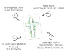 Laden Sie das Bild in den Galerie-Viewer, Edition Seidel Premium Glückwunschkarte zur Kommunion mit Umschlag. Kommunionskarte Karte Grusskarte Kreuz Grüne Zweige Blätter Junge Mädchen (KO281 SW023)