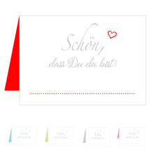 Laden Sie das Bild in den Galerie-Viewer, Edition Seidel Set 50 Premium Tischkarten Platzkarten Namenskarten Kommunion Konfirmation Firmung Hochzeit Geburtstag Taufe Feier Familienfeier Goldhochzeit Diamanthochzeit Herz - Schön, dass du da bist (20260)