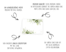 Laden Sie das Bild in den Galerie-Viewer, Edition Seidel Set 50 Premium Tischkarten Platzkarten Namenskarten Kommunion Konfirmation Firmung Hochzeit Geburtstag Taufe Feier Familienfeier Goldhochzeit Diamanthochzeit grüne Blätter Eukalyptus (21779)