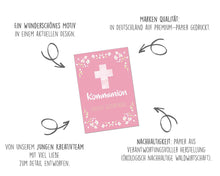 Laden Sie das Bild in den Galerie-Viewer, Edition Seidel Premium Glückwunschkarte zur Kommunion mit Umschlag. Eine einzelne Karte Kommunionskarte Grusskarte Blüten rosa Mädchen (KO273 SW022)