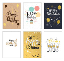 Laden Sie das Bild in den Galerie-Viewer, Edition Seidel Set 6 Premium Geburtstagskarten mit Goldprägung und Umschlag. Teils aus Kraftpapier. Happy Birthday Karte Glückwunschkarte zum Geburtstag Mann Frau (22359)