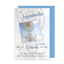 Laden Sie das Bild in den Galerie-Viewer, Edition Seidel Premium Glückwunschkarte zur Jugendweihe mit Umschlag. Eine einzelne Karte zur Jugendweihe mit Spruch. Grusskarte Traumfänger Himmel Junge Mädchen (JW127 SW023)