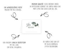 Laden Sie das Bild in den Galerie-Viewer, Edition Seidel Set 50 Premium Tischkarten Platzkarten Namenskarten Kommunion Konfirmation Firmung Hochzeit Geburtstag Taufe Feier Familienfeier Goldhochzeit Diamanthochzeit Eukalyptus grüne Blätter - Schön, dass du da bist (21679)