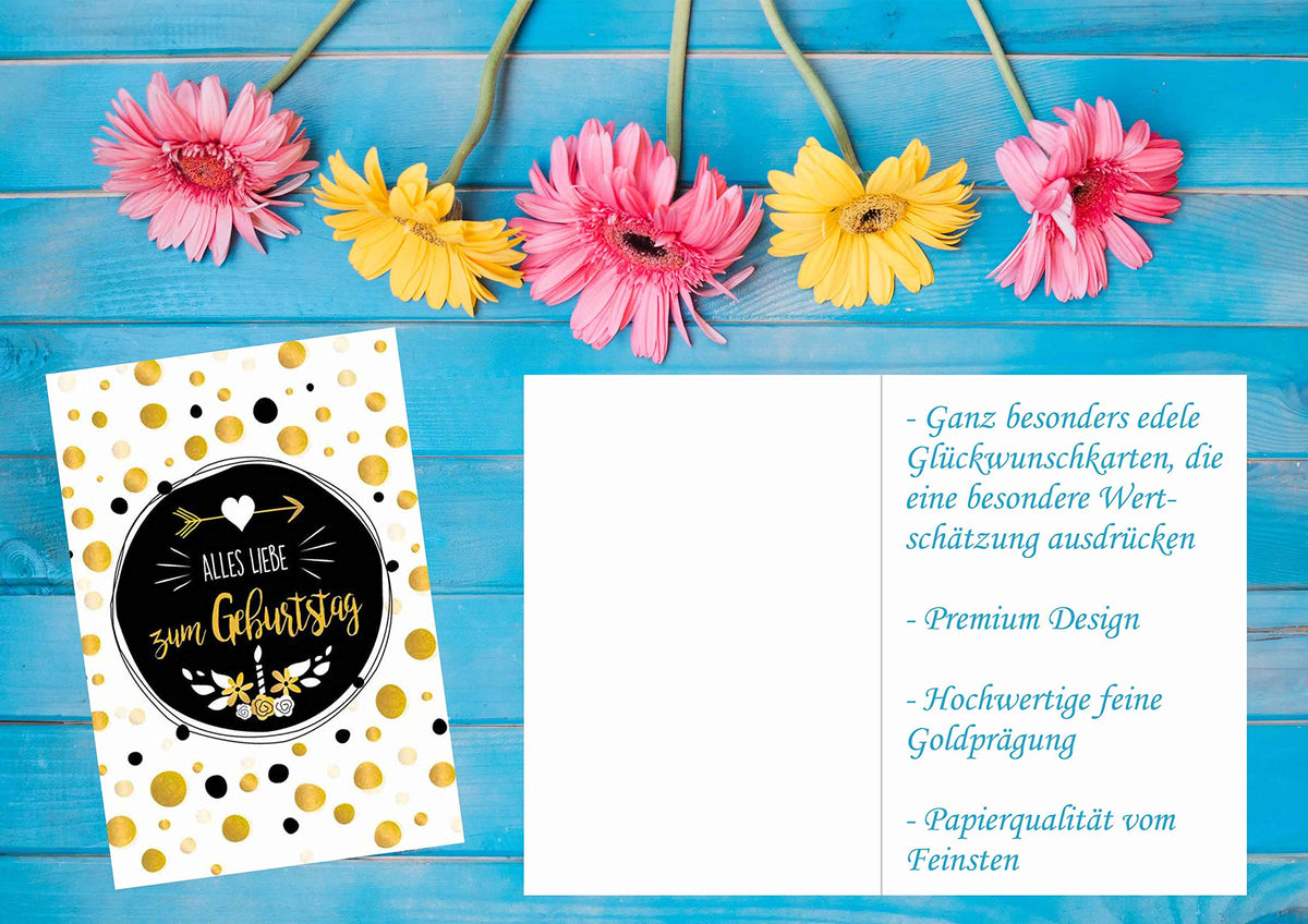 Edition Seidel Set Van 12 Premium Verjaardagskaarten – Met Goudreliëf – Inclusief Enveloppen – 11,5 X 17,0 Cm – Voor Man & Vrouw – Feestelijke Wenskaarten