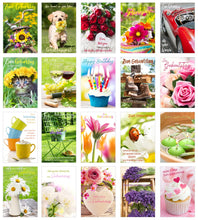 Laden Sie das Bild in den Galerie-Viewer, Edition Seidel Set 20 Geburtstagskarten Glückwunschkarten zum Geburtstag mit Umschlag. Grusskarte Geburtstagskarte Happy Birthday Mann Frau Karten Spruch Sprüche (SW02) (Set 1) (21234)