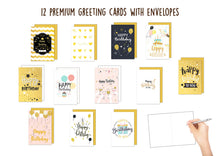 Laden Sie das Bild in den Galerie-Viewer, Edition Seidel Set 12 Premium Geburtstagskarten mit Goldprägung und Umschlag. Glückwunschkarte Grusskarte Geburtstag Geburtstagskarte Mann Frau Karten Happy Birthday Billet (22363)