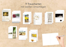 Laden Sie das Bild in den Galerie-Viewer, Edition Seidel Set 9 einfühlsame Trauerkarten / Beileidskarten mit Umschlag. Trauerkarte Beileidskarte mit Spruch schreiben (Doppelkarten/Klappkarten mit Briefumschlag) (20825)