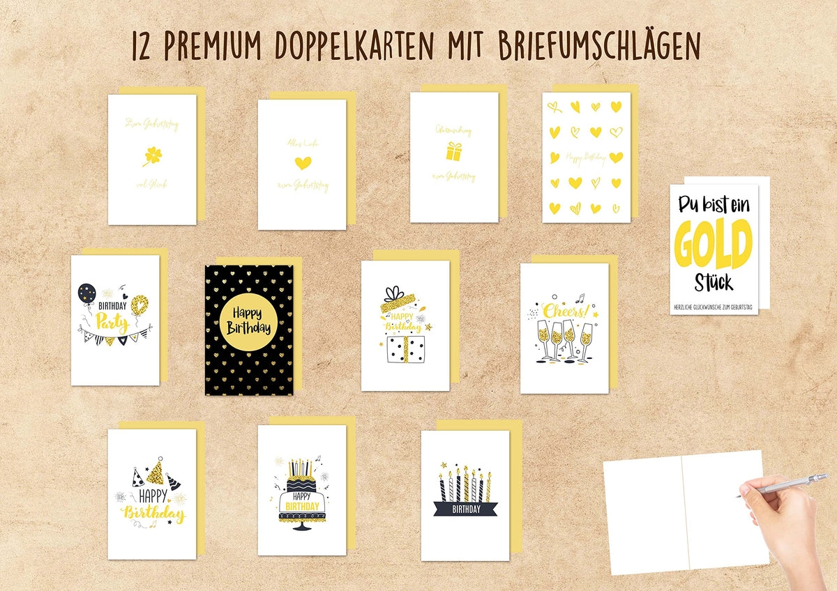 36 Glückwunschkarten-Set – 12 Verschiedene Designs, Mit Umschlägen – Blanko-Innenseite Zum Selbstgestalten