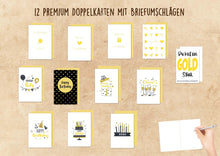 Laden Sie das Bild in den Galerie-Viewer, Edition Seidel Set 12 exklusive Premium Geburtstagskarten mit Umschlag. Glückwunschkarte Grusskarte Geburtstag Geburtstagskarte Mann Frau Karten Happy Birthday Billet Sprüche