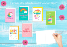 Laden Sie das Bild in den Galerie-Viewer, Edition Seidel Set 6 exklusive Geburtstagskarten mit Umschlag. Glückwunschkarte Grusskarte zum Geburtstag. Geburtstagskarte Karte Mann Frau (Doppelkarten/Klappkarten mit Briefumschlag)