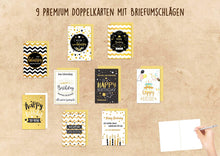 Laden Sie das Bild in den Galerie-Viewer, Edition Seidel Set 9 exklusive Premium Geburtstagskarten mit Goldprägung und Umschlag. Glückwunschkarte Grusskarte Geburtstag Geburtstagskarte Mann Frau Karten Happy Birthday Sprüche (20821)