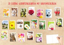 Laden Sie das Bild in den Galerie-Viewer, Edition Seidel Set 20 Geburtstagskarten Glückwunschkarten zum Geburtstag mit Umschlag. Grusskarte Geburtstagskarte Happy Birthday Mann Frau Karten Spruch Sprüche (SW02) (Set 2) (21235)