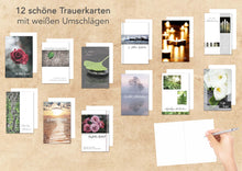 Laden Sie das Bild in den Galerie-Viewer, Edition Seidel Set 12 einfühlsame Trauerkarten / Beileidskarten mit Umschlag. Trauerkarte Beileidskarte mit Spruch (Doppelkarten/Klappkarten mit Briefumschlag) (20815)