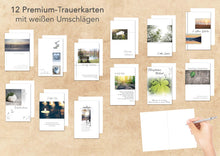 Laden Sie das Bild in den Galerie-Viewer, Edition Seidel Set 12 einfühlsame Premium-Trauerkarten / Beileidskarten mit Umschlag. Trauerkarte Beileidskarte mit Spruch (Doppelkarten/Klappkarten mit Briefumschlag) (20817)