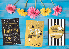 Laden Sie das Bild in den Galerie-Viewer, Edition Seidel Set exklusive Premium Geburtstagskarten mit feiner Goldprägung und Umschlag. Glückwunschkarte Grusskarte Geburtstag Geburtstagskarte Mann Frau Karten Happy Birthday Billet Sprüche