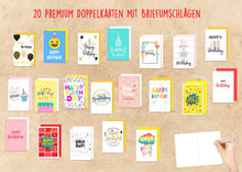 Laden Sie das Bild in den Galerie-Viewer, Edition Seidel Set exklusive Premium Geburtstagskarten mit Umschlag. Glückwunschkarte Grusskarte zum Geburtstag. Geburtstagskarte Mann Frau Karten Billet Happy Birthday Sprüche