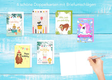 Laden Sie das Bild in den Galerie-Viewer, Edition Seidel Set 6 Kinder Geburtstagskarten mit Umschlag. Glückwunschkarten zum Geburtstag mit Umschlag. Grusskarte Geburtstagskarte Kindergeburtstag (20100)