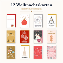 Laden Sie das Bild in den Galerie-Viewer, Edition Seidel Set 12 Weihnachtskarten mit Umschlag. Grußkarten Doppelkarten Klappkarten Kartenset Frohe Weihnachten Christbaumkugeln Gold Einhorn Tannenbaum Weihnachtsgrüße (SW026) (36703)

