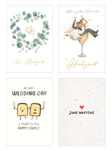 Load image into Gallery viewer, Edition Seidel Set 4 exklusive Hochzeitskarten mit Umschlägen. Glückwunschkarten Klappkarten Doppelkarten Grusskarten zur Hochzeit Hochzeitskarte Spruch Karte für Brautpaar sie ihn (20078)

