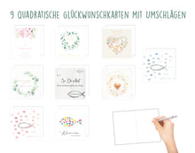 Laden Sie das Bild in den Galerie-Viewer, Edition Seidel Set 9 quadratische Kommunionskarten mit Umschlägen (33006)
