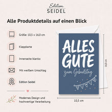 Laden Sie das Bild in den Galerie-Viewer, Edition Seidel Set 12 Geburtstagskarten mit Umschlag. Glückwunschkarten Doppelkarten Klappkarten Kartenset Pinselschrift bunt kräftige Farben Spruch Alles Gute Happy Birthday Mann Frau (SW026)(37277)
