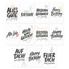 Laden Sie das Bild in den Galerie-Viewer, Edition Seidel Set 11 Geburtstagskarten mit Umschlag. Glückwunschkarten Doppelkarten Klappkarten Kartenset Lettering schwarz weiß modern minimalistisch Happy Birthday Alles Gute Mann Frau (SW026)(37281)
