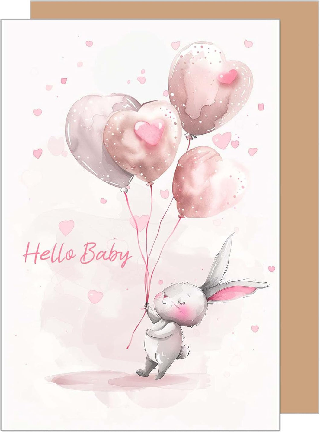 Edition Seidel Premium Glückwunschkarte zur Geburt mit Umschlag. Karte Grußkarte Babykarte Billet Hello Baby Junge Mädchen Kind Hase Luftballons rosa (E282 SW024)
