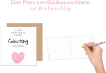 Laden Sie das Bild in den Galerie-Viewer, Edition Seidel Premium quadratische Geburtstagskarte mit Umschlag. Glückwunschkarte Happy Birthday Karte für Frau Mann Freund Freundin Herz (GQ400 SW025)
