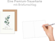 Laden Sie das Bild in den Galerie-Viewer, Edition Seidel Premium Trauerkarte mit Umschlag. Beileidskarte Trauer Karte Aufrichtige Anteilnahme letzter Gruß Mitgefühl Eukalyptus Zweig Aquarell (T1176 SW024)
