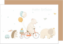 Laden Sie das Bild in den Galerie-Viewer, Edition Seidel Premium Geburtstagskarte mit Umschlag. Glückwunschkarte Karte Billet Geburtstag Kind Mädchen Junge Tiere Elefant Bär Igel Luftballons (G3515 SW024)
