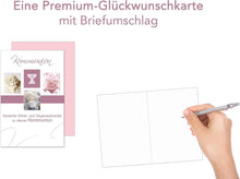 Laden Sie das Bild in den Galerie-Viewer, Edition Seidel Premium Glückwunschkarte zur Kommunion mit Umschlag. Kommunionskarte Karte Grusskarte Engel Kerzen Kelch Blüte Mädchen (KO174 SW023)
