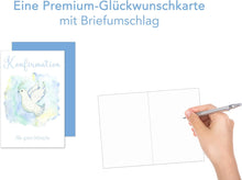 Laden Sie das Bild in den Galerie-Viewer, Edition Seidel Premium Glückwunschkarte zur Konfirmation mit Umschlag. Konfirmationskarte Karte mit Spruch Grusskarte Taube Vogel Junge Mädchen (KF318 SW024)
