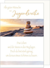 Laden Sie das Bild in den Galerie-Viewer, Edition Seidel Premium Glückwunschkarte zur Jugendweihe mit Umschlag. Jugendweihekarte Karte mit Spruch Grusskarte Meer Strand Himmel Junge Mädchen (JW133 SW024)
