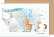 Laden Sie das Bild in den Galerie-Viewer, Edition Seidel Premium Glückwunschkarte zur Geburt mit Umschlag. Karte Babykarte Ereigniskarte Grusskarte Billet Hello Baby Welcome Tiere Ereignis Junge Mädchen (E277 SW024)
