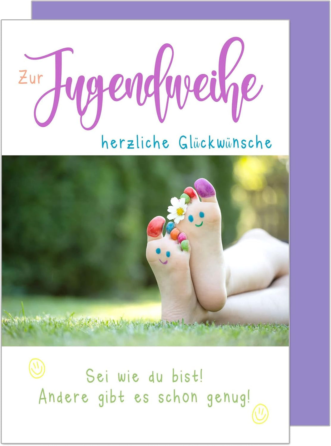 Edition Seidel Premium Glückwunschkarte zur Jugendweihe mit Umschlag. Eine einzelne Karte zur Jugendweihe mit Spruch. Grusskarte Zur Jugendweihe bunte Füsse Junge Mädchen (JW126 SW023)
