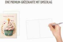Laden Sie das Bild in den Galerie-Viewer, Edition Seidel Premium Glückwunschkarte zum Geburtstag mit Umschlag. Geburtstagskarte Grußkarte Karte Klappkarte Spruch Englisch Happy Birthday Frau Freundin Cupcake Liebe Kerze (G4383 SW026)

