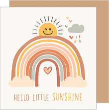 Laden Sie das Bild in den Galerie-Viewer, Edition Seidel Premium quadratische Glückwunschkarte zur Geburt mit Umschlag. Karte Grußkarte Babykarte mit Spruch Hello little Sunshine Billet Junge Mädchen Baby Regenbogen Sonne (EQ102 SW024)
