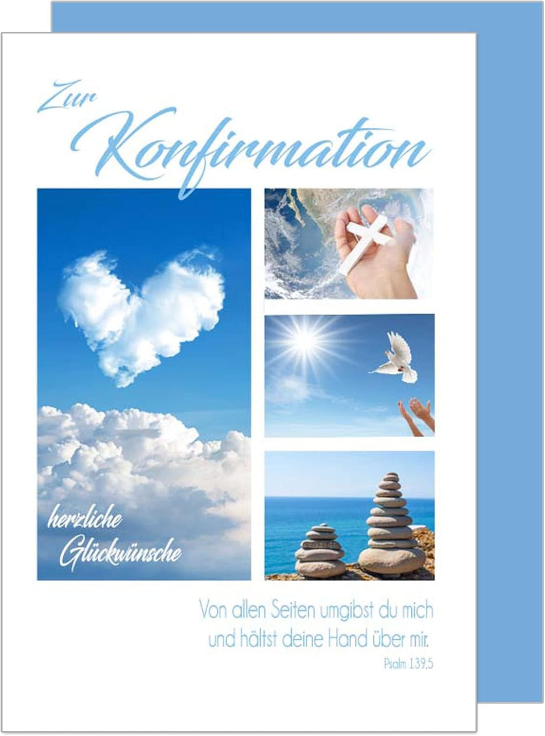 Edition Seidel Premium Glückwunschkarte zur Konfirmation mit Umschlag. Konfirmationskarte mit Spruch Karte Grusskarte Himmel Meer Wolken Kreuz Junge Mädchen (KF287 SW023)